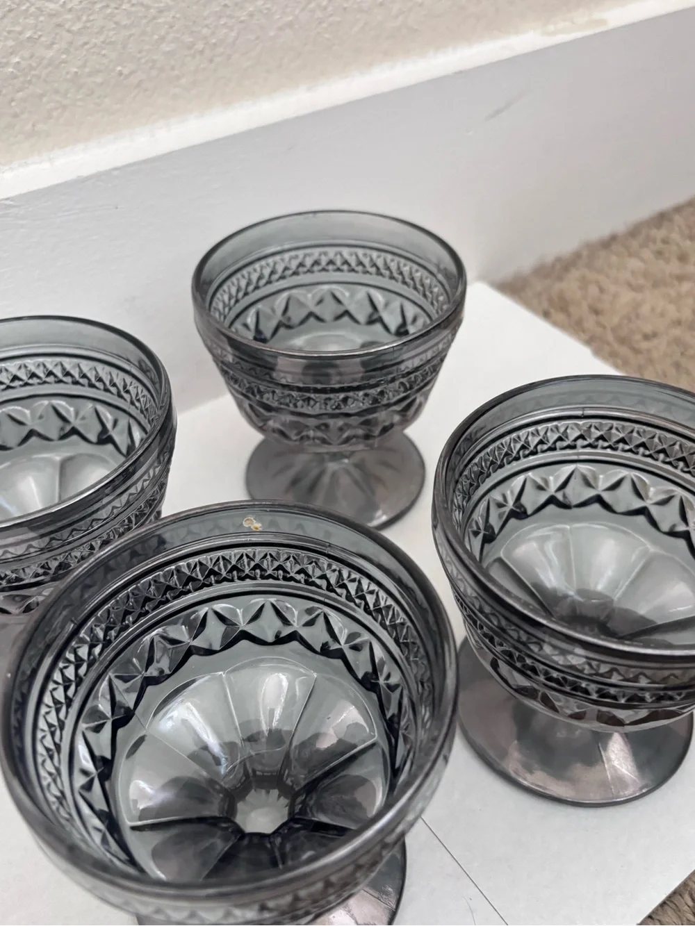 Vintage Smoky Gray Pressed Glass Dessert Cups - Set of 4
